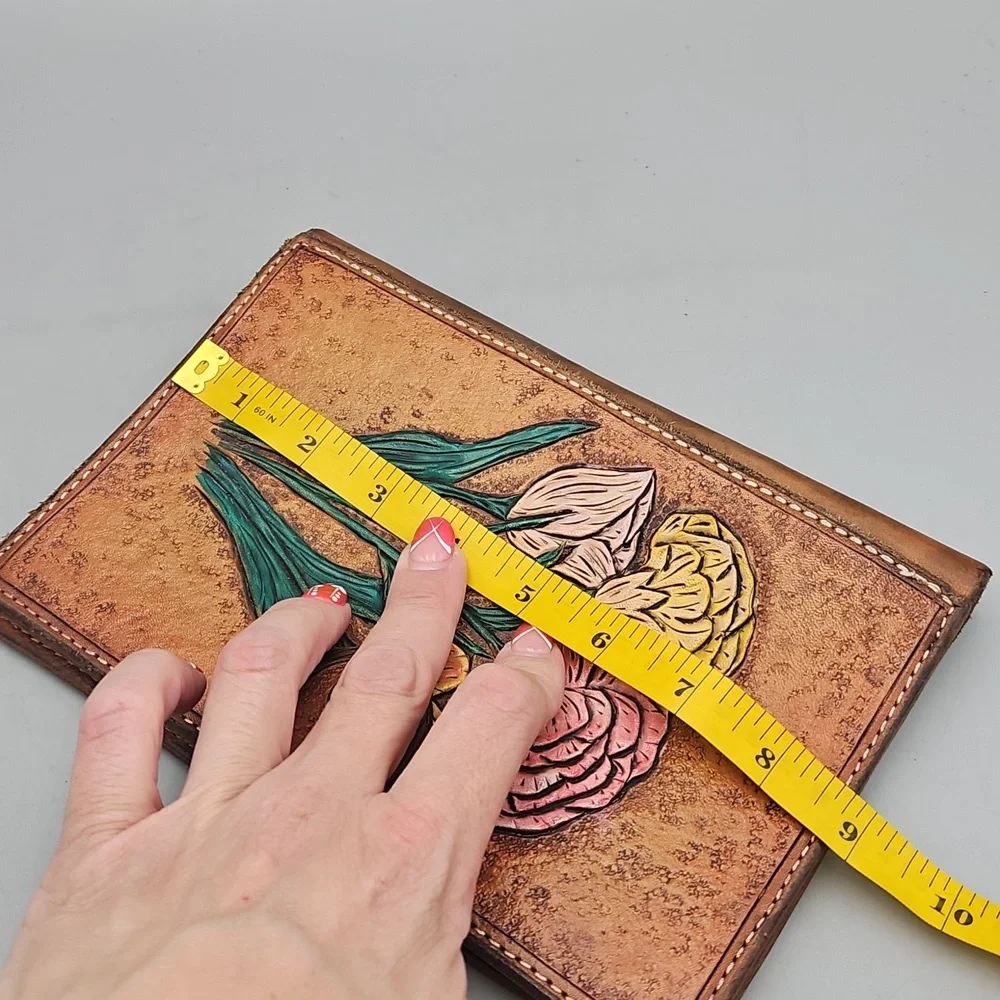 Hand Tooled & Painted Journel Cover Heavy Duty Leather Roses Flowers